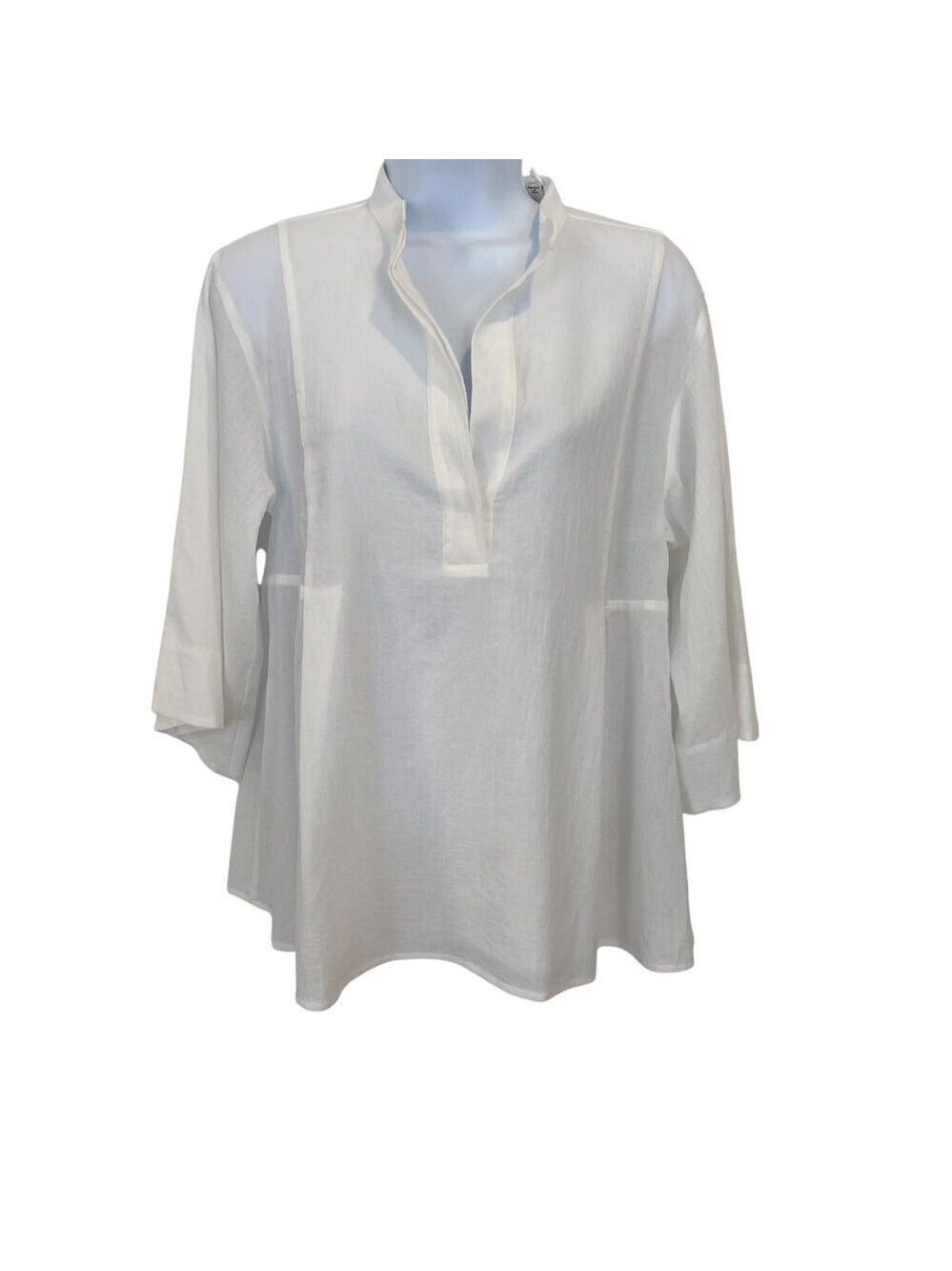 Vince NWT White Cotton Popover Tunic Blouse Band Collar 3/4 Sleeve Top XS
